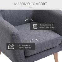 Poltrona Imbottita Moderna, Poltroncina da Camera Soggiorno con Braccioli Tessuto Legno 68 × 58.5 × 76cm Grigio Chiaro