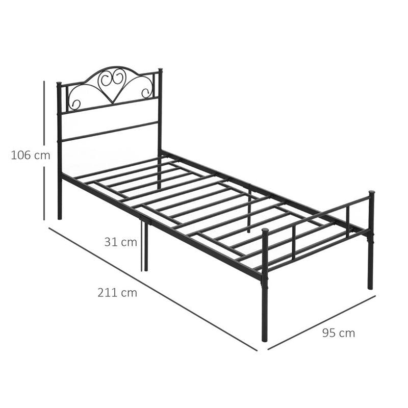 STRUTTURA LETTO SINGOLO IN ACCIAIO CON DOGHE INTEGRATE TESTIERA E PEDIERA