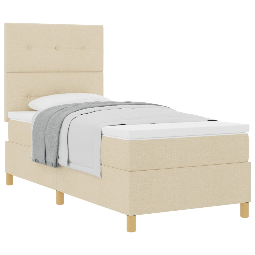 Letto con box spring e materasso panna singolo tessuto