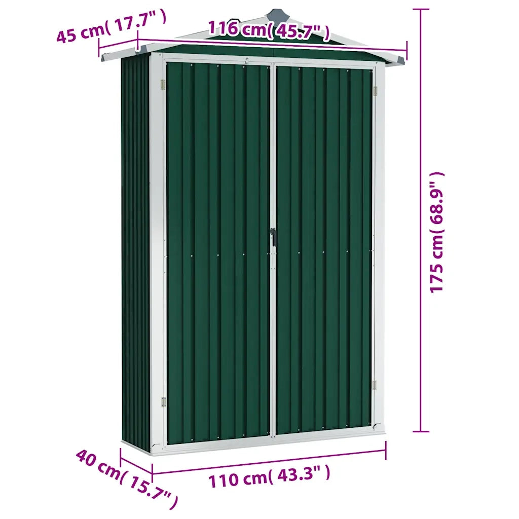 Capanno da Giardino Verde 116x45x175 cm in Acciaio Zincato 46301
