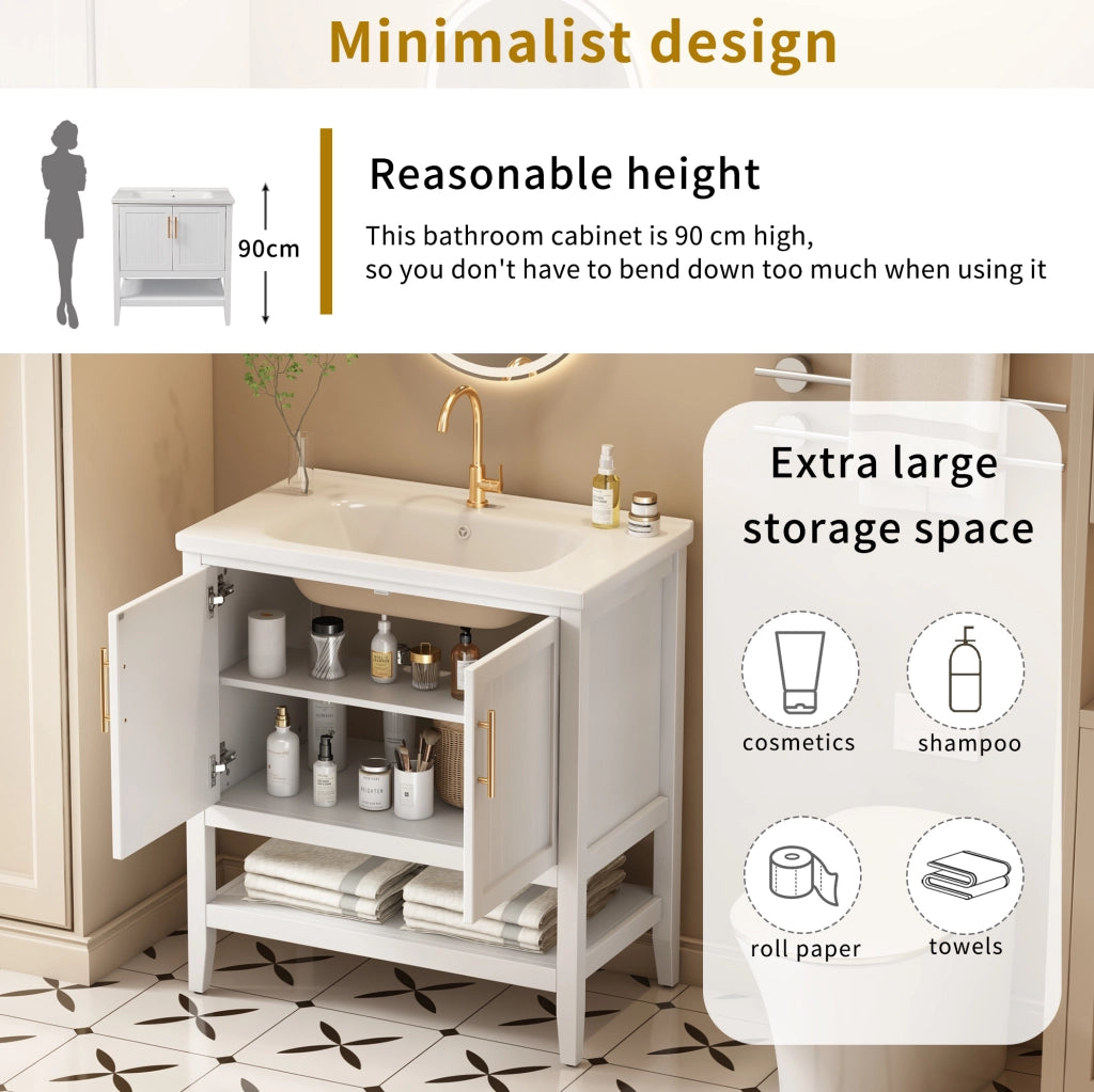 Mobile bagno con lavabo in ceramica; bianco; in MDF