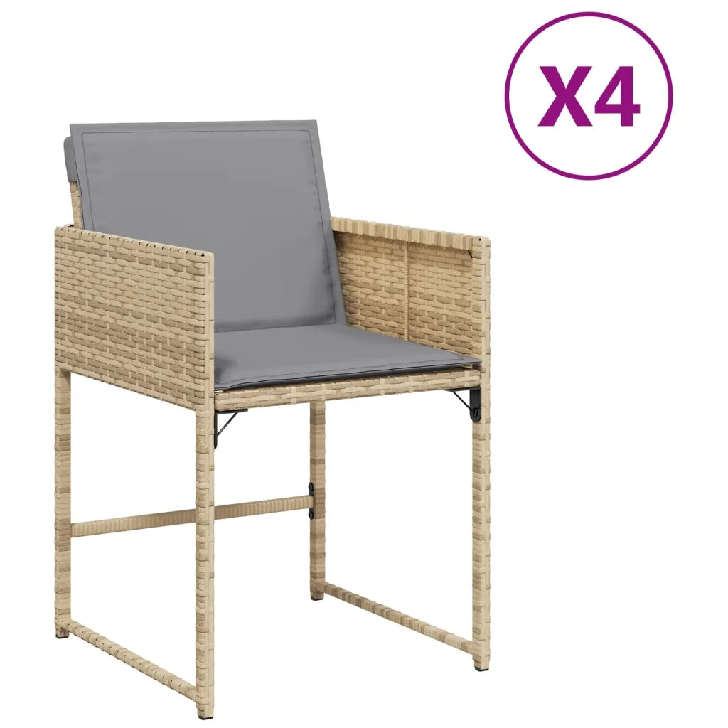 Sedie da Giardino con Cuscini 4 pz | Sedie da Esterno Beige Misto in Polyrattan