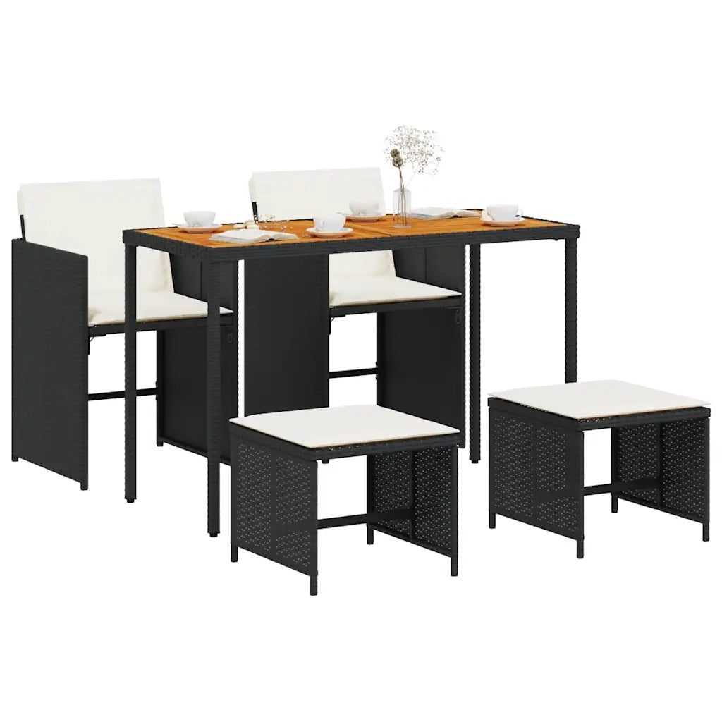 Set da Pranzo da Giardino 5 pz | Set Salotto da Giardino Nero con Cuscini in Polyrattan