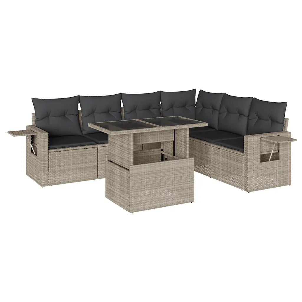Set Divani da Giardino 7pz con Cuscini Grigio Chiaro Polyrattan