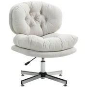 Sedia da ufficio senza braccioli, sedia da scrivania comoda con sedile imbottito e altezza regolabile, Bianco crema
