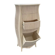 cassettiera bombata legno grezzo bianco 4 cassetti e ribalta 73x37x141 (3029) - Mobili 2G