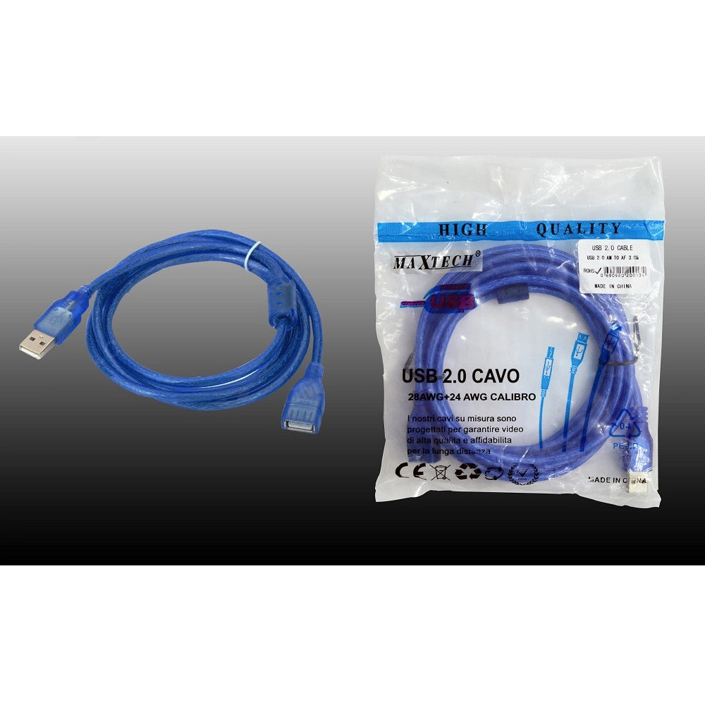 Trade Shop - Cavo Prolunga Usb 2.0 M/f Per Pc Computer 3 Metri Maxtech Usb 2.0 Am To Af 3.0m -