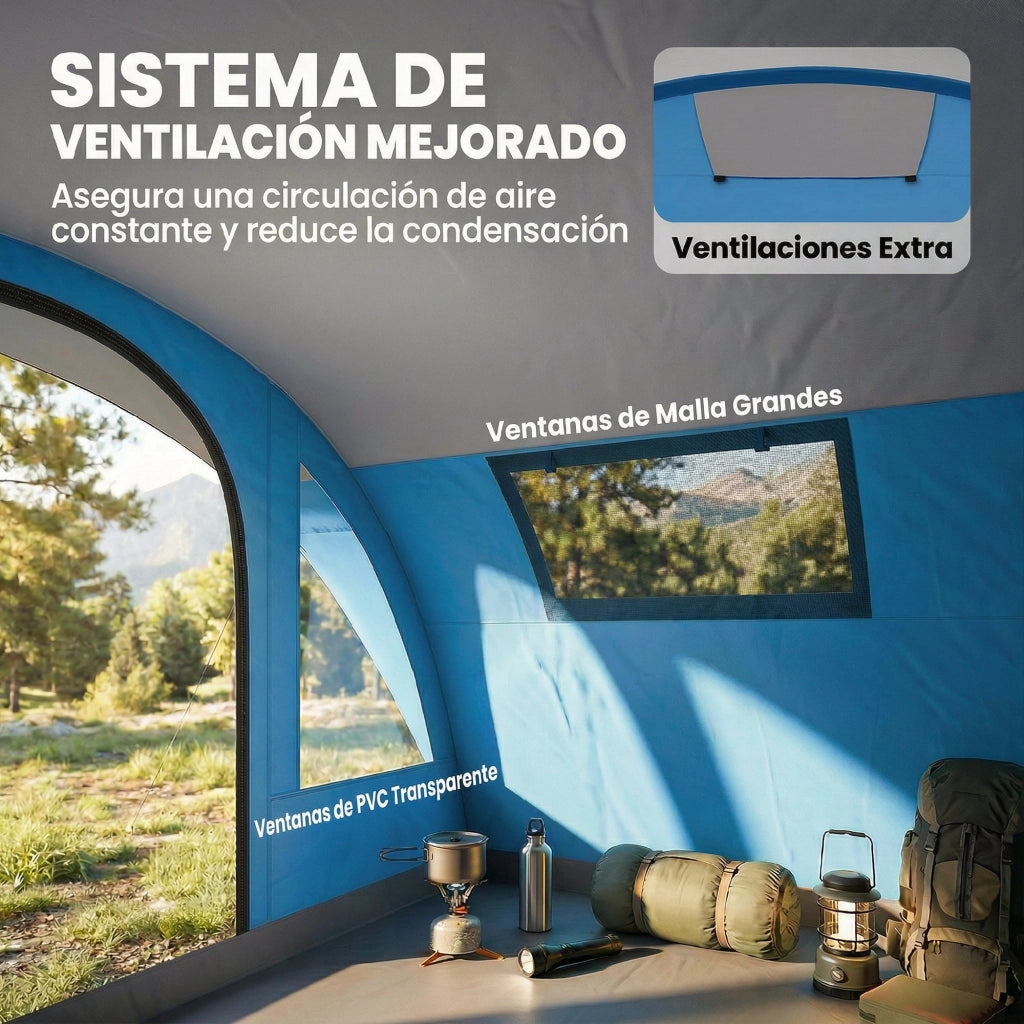 Tenda da campeggio tunnel 5 posti 3 stanze 4 finestre ¨C zephmum ¨C impermeabile