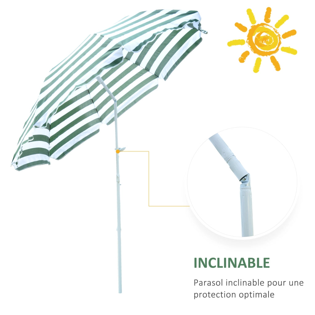 Ombrellone da giardino pieghevole ottagonale ¨C zephmum ¨C 180 cm verde bianco a righe