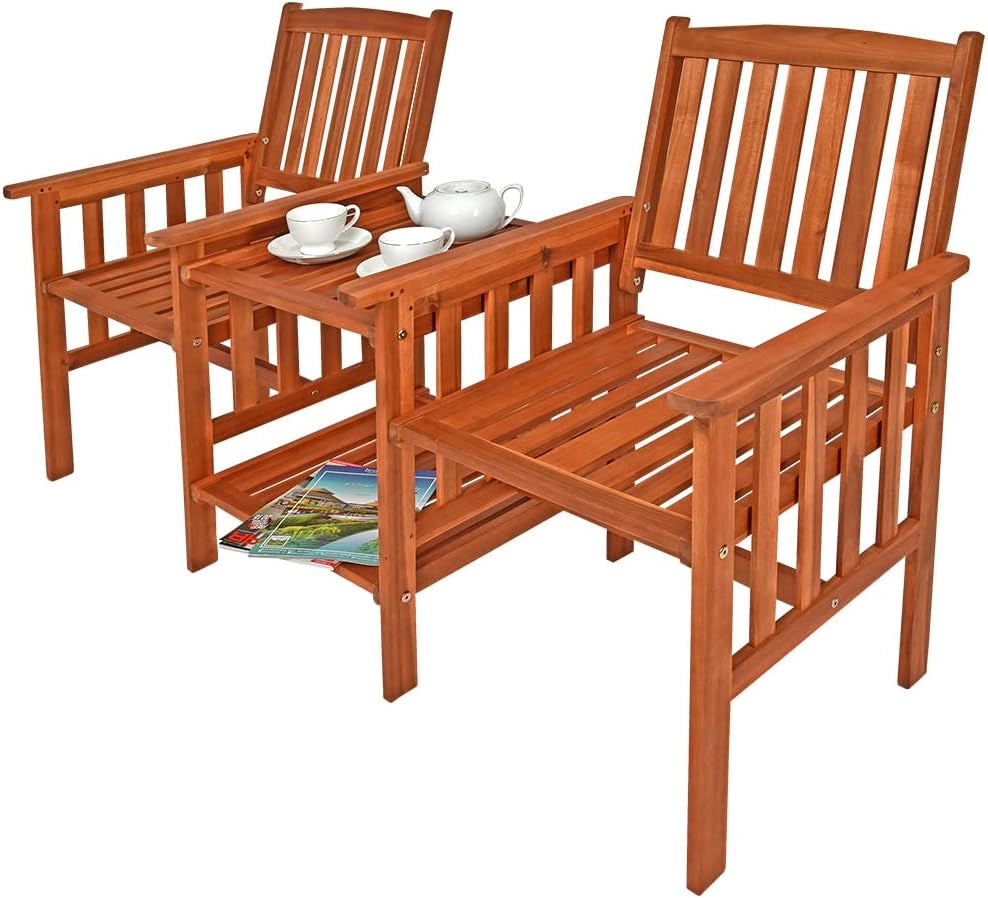 Deuba CASARIA® Panchina da Giardino in Legno Acacia Resistente alle Intemperie con Tavolo Portaoggetti a 2 Posti 320kg 164x63cm Panca da Esterno Terrazza