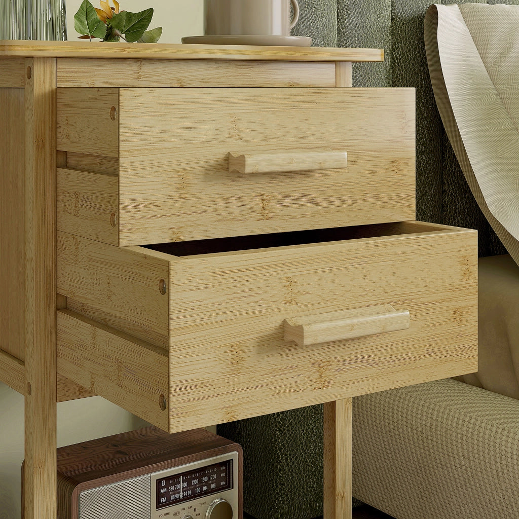 Comodino in bamb¨´ con 2 cassetti e ripiano ¨C zephmum ¨C 40x34x60 cm naturale