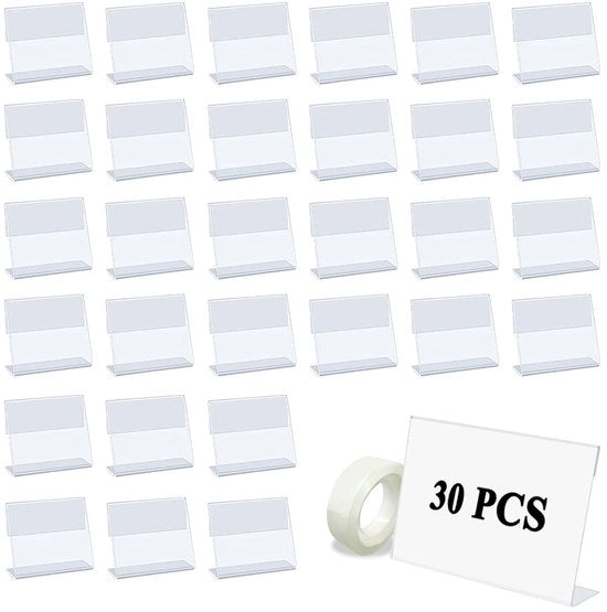 Sostegno per etichetta prezzi trasparente 30 pezzi - 7,5x6x2,8cm - Display per etichette prezzi - Supporto per etichette prezzi trasparente