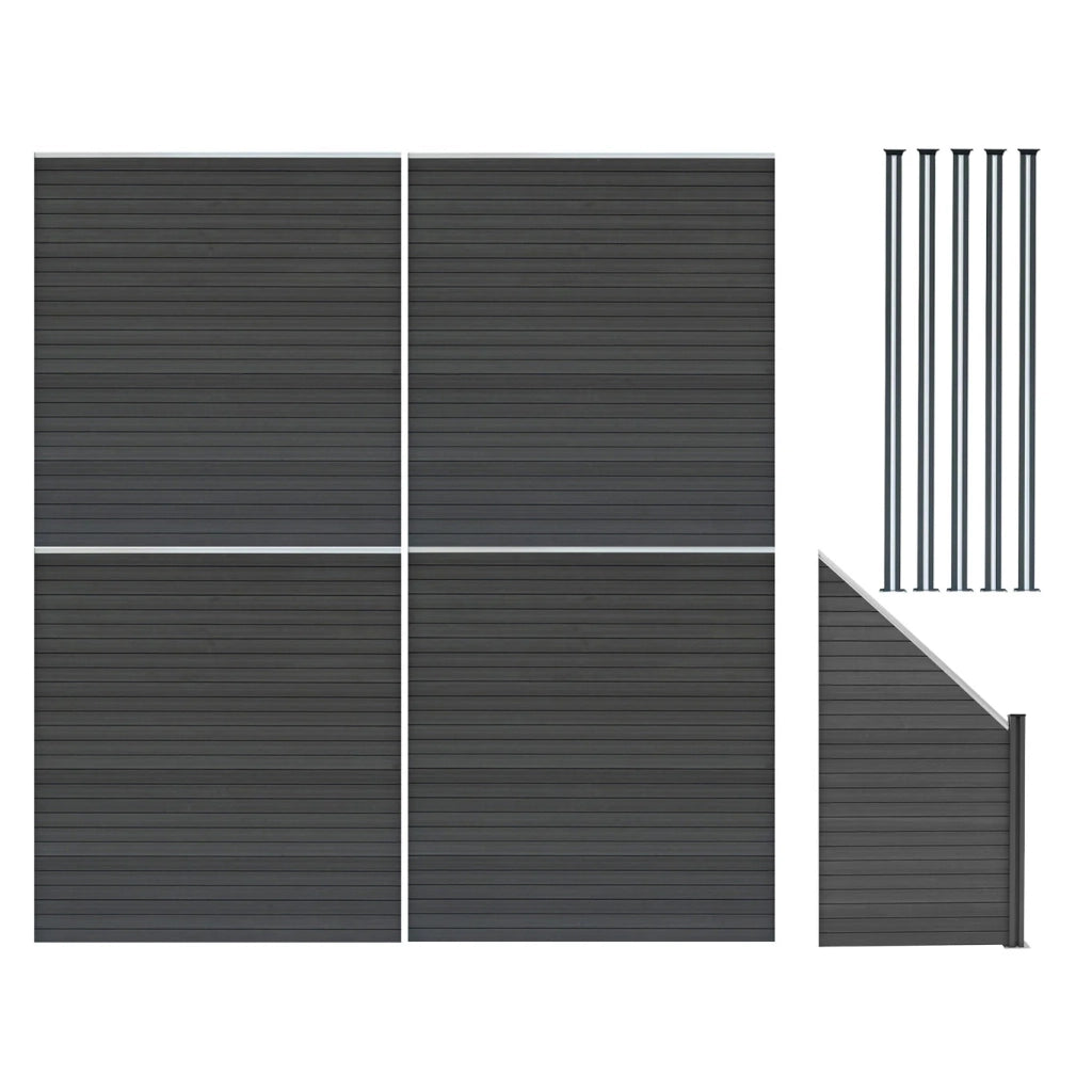Pannelli Recinzione x4, Elemento Angolare & 6 Pali Metallo 185cm Grigio