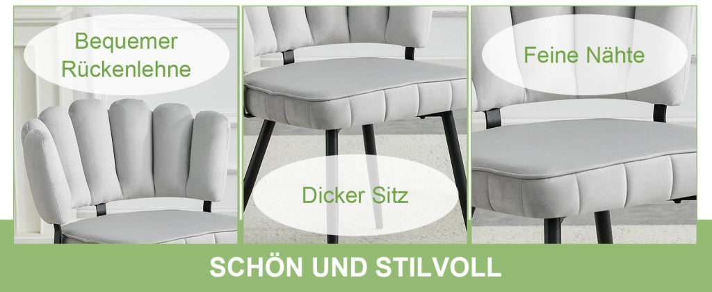 SEDIA Imbottita 80 cm Tessuto Grigio Chiaro e Metallo Nero Set da 2 pezzi