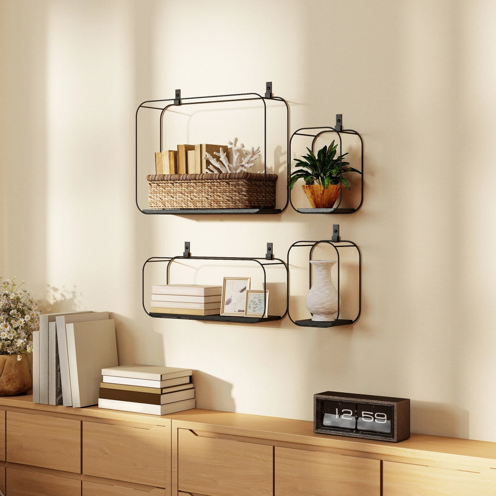 Libreria a muro ¨C zephmum ¨C metallo, nero, 4 scaffali