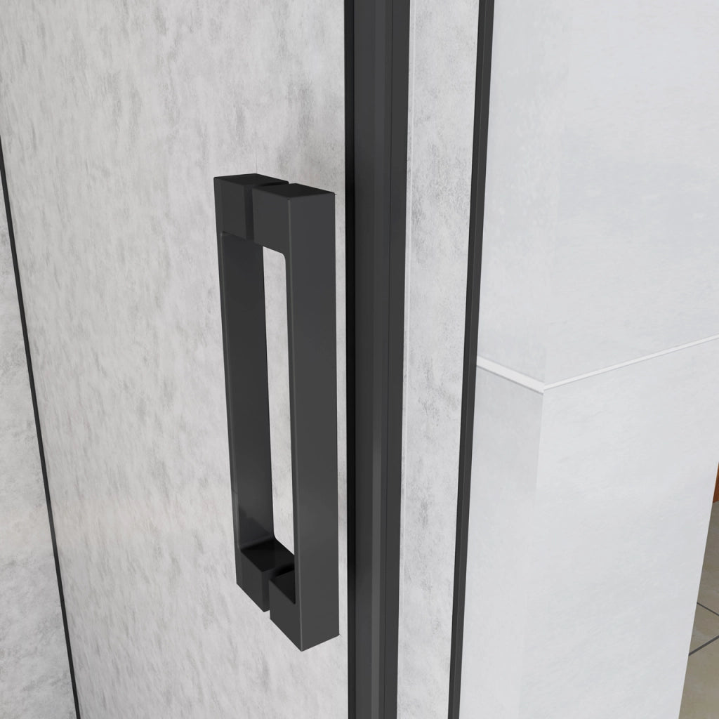 140x195 cm Box Doccia Per Nicchia Porta Scorrevole in Vetro 8 mm Temperato Trasparente Anticalcare Profilo Nero Opaco Softclose