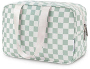 Borse da toeletta per donne, grandi borse da toeletta per donne, borsa cosmetica, borse da toeletta, organizzatore di make-up per bambini e donne (verde menta a scacchiera)