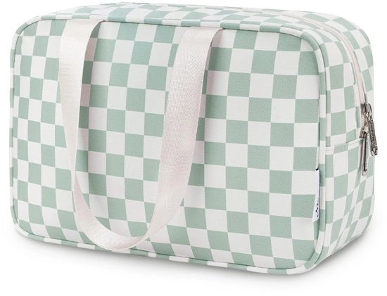 Borse da toeletta per donne, grandi borse da toeletta per donne, borsa cosmetica, borse da toeletta, organizzatore di make-up per bambini e donne (verde menta a scacchiera)