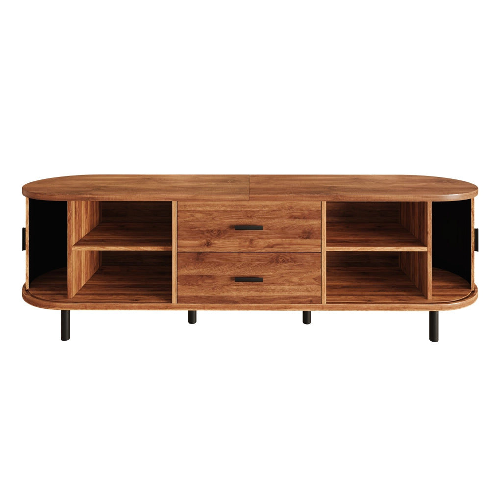 Mobile TV con 2 porte scorrevoli; 2 cassetti e 5 piedi in metallo; vani aperti; per soggiorno; 160 × 40 × 55 cm