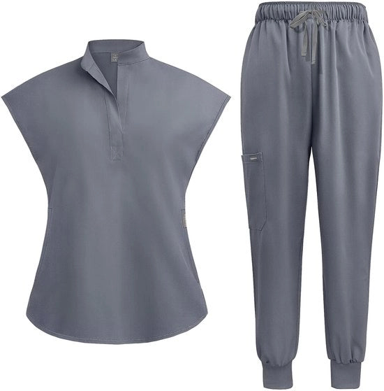 Set di Scrub Medici Indipendente con Collo Alzato - Top Stretch con 2 Tasche - Pantaloncino Yoga che Si Adatta - Impermeabile - Resistente alla Rughe - Uniforme di Cura