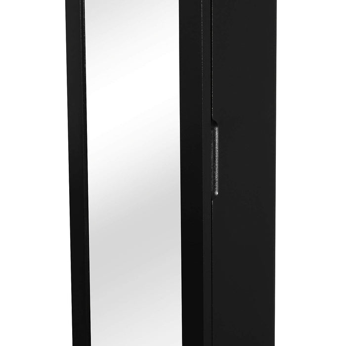 Armadio Portagioielli da Parete con Specchio in Legno MDF Nero 37x9.5x121 cm