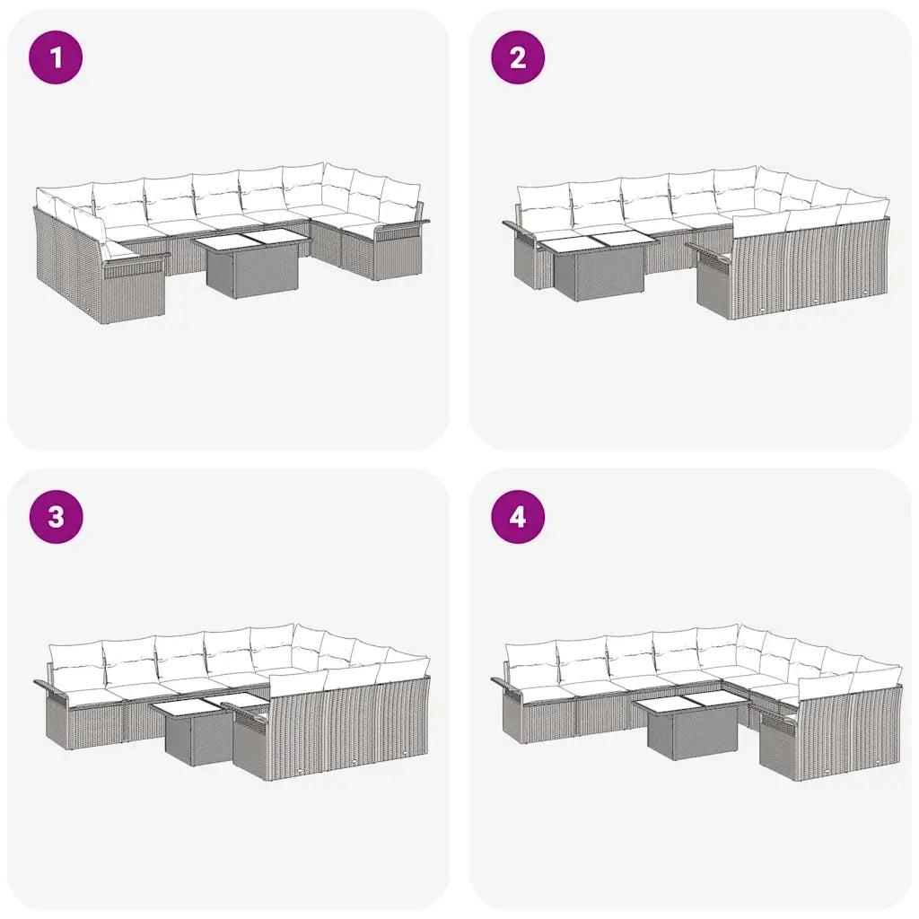 Set Divano da Giardino con cuscino 11 pcs Grigio Poly Rattan 3348355