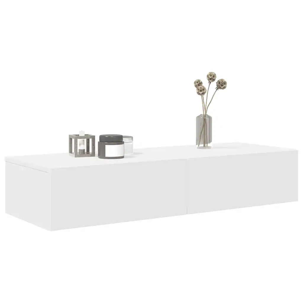 Scaffale a Parete con Cassetti Bianco 100x36x19cm in Truciolato 859986