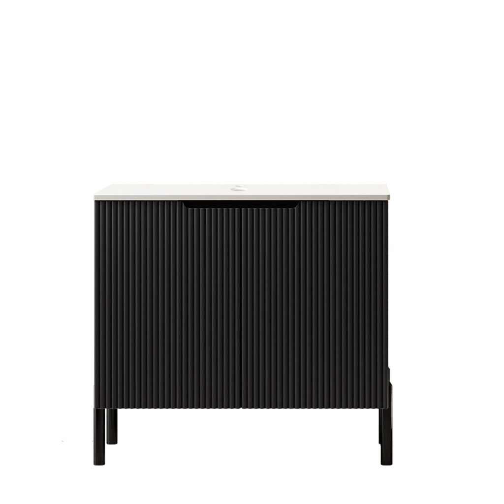 Mobile bagno con 2 ante e piano superiore; design moderno per bagno; in truciolare; MDF e compensato; nero
