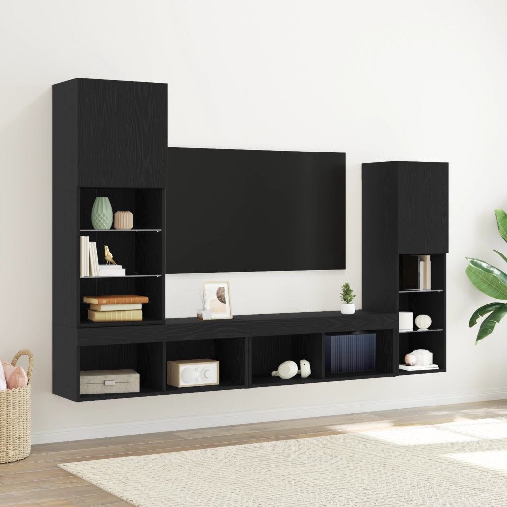 Mobile TV LED Rovere Nero 30.5x30x102 cm Legno Ingegnerizzato