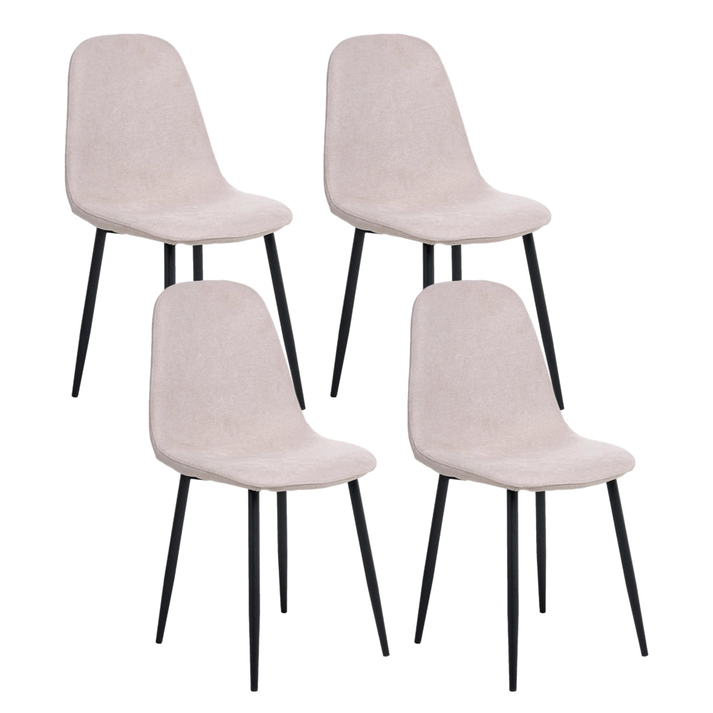 Set di 4 sedie da pranzo Beige Poliestere Tappezzato Ferro Gambe Nere Sala da pranzo senza braccioli
