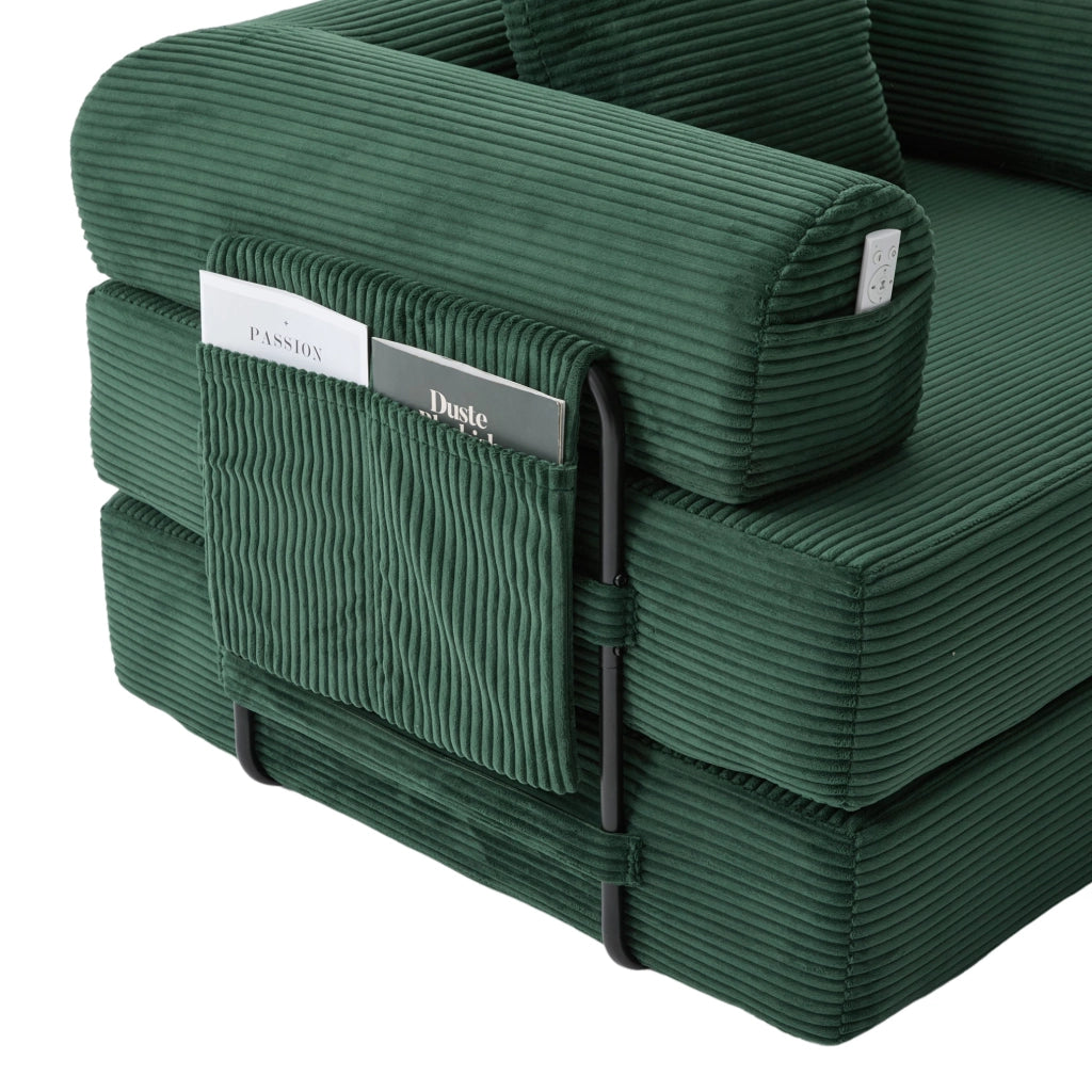Divano modulare in corduroy con pouf; 200x190x67 cm; verde smeraldo