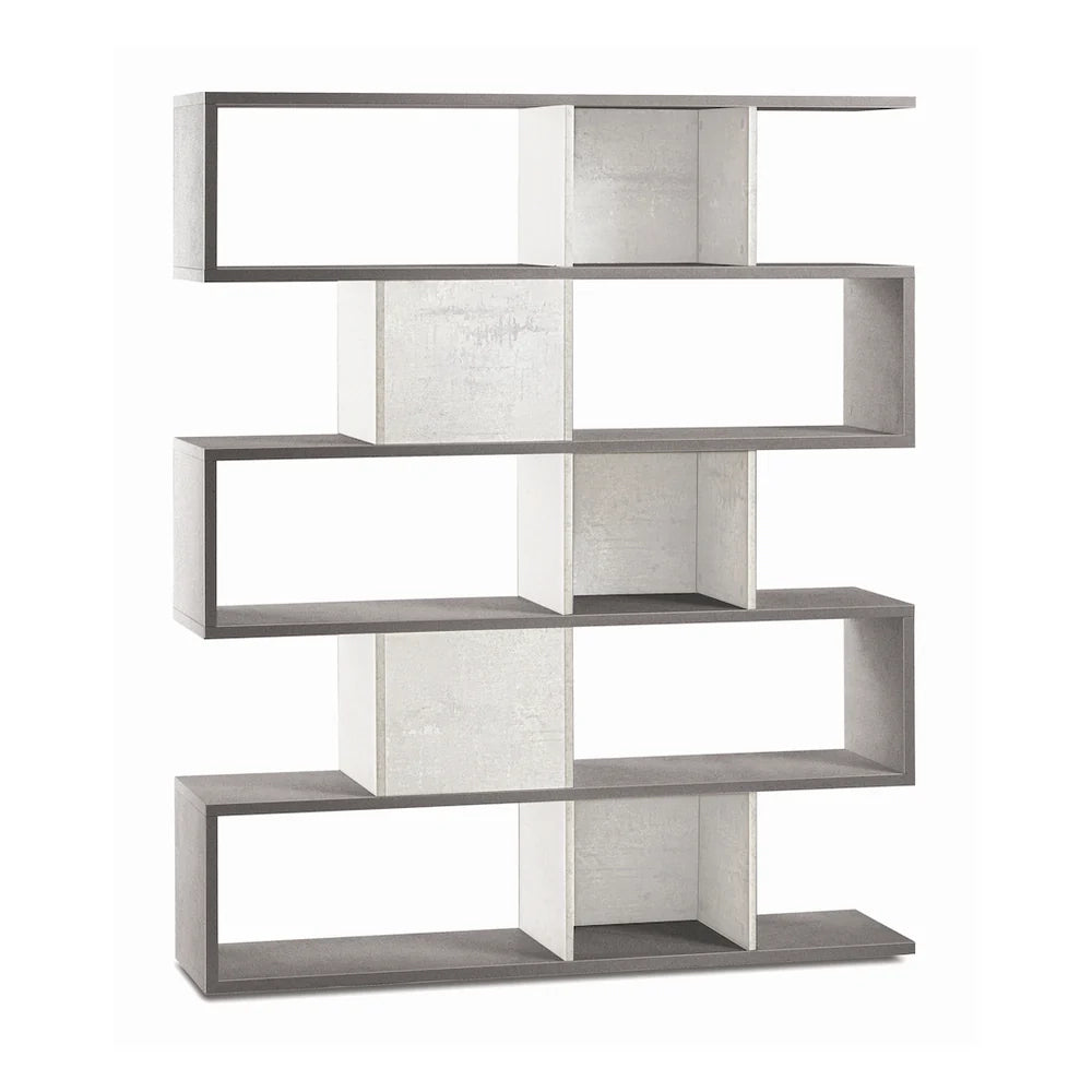 Libreria modulare 5 piani 150x37x178H cm in kit colore Cemento e Ossido bianco