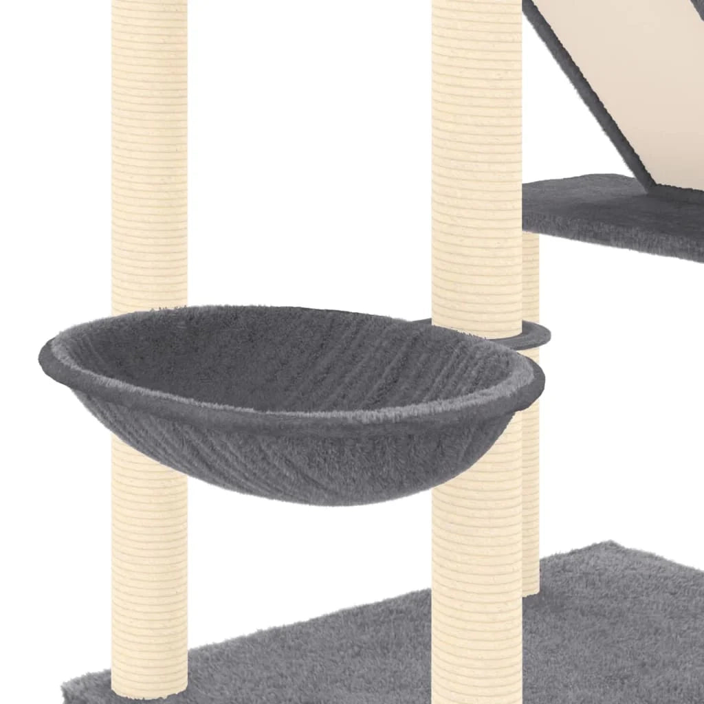 Tiragraffi per gatti mobile torre da arrampicata giocattolo tiragraffi piattaforma da arrampicata dal pavimento al soffitto scuro 277-303 cm grigio 02_0022762