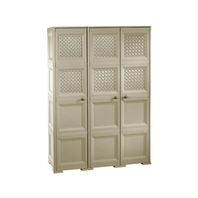 ARMADIO 3 ANTE TALPA 118X43X164 CM CON PUNTALI, ANTE EFFETTO LEGNO E TRAFORATE – MOBILE ALTO ORGANIZZAZIONE CASA PER ZONA GIORNO E VERANDA
