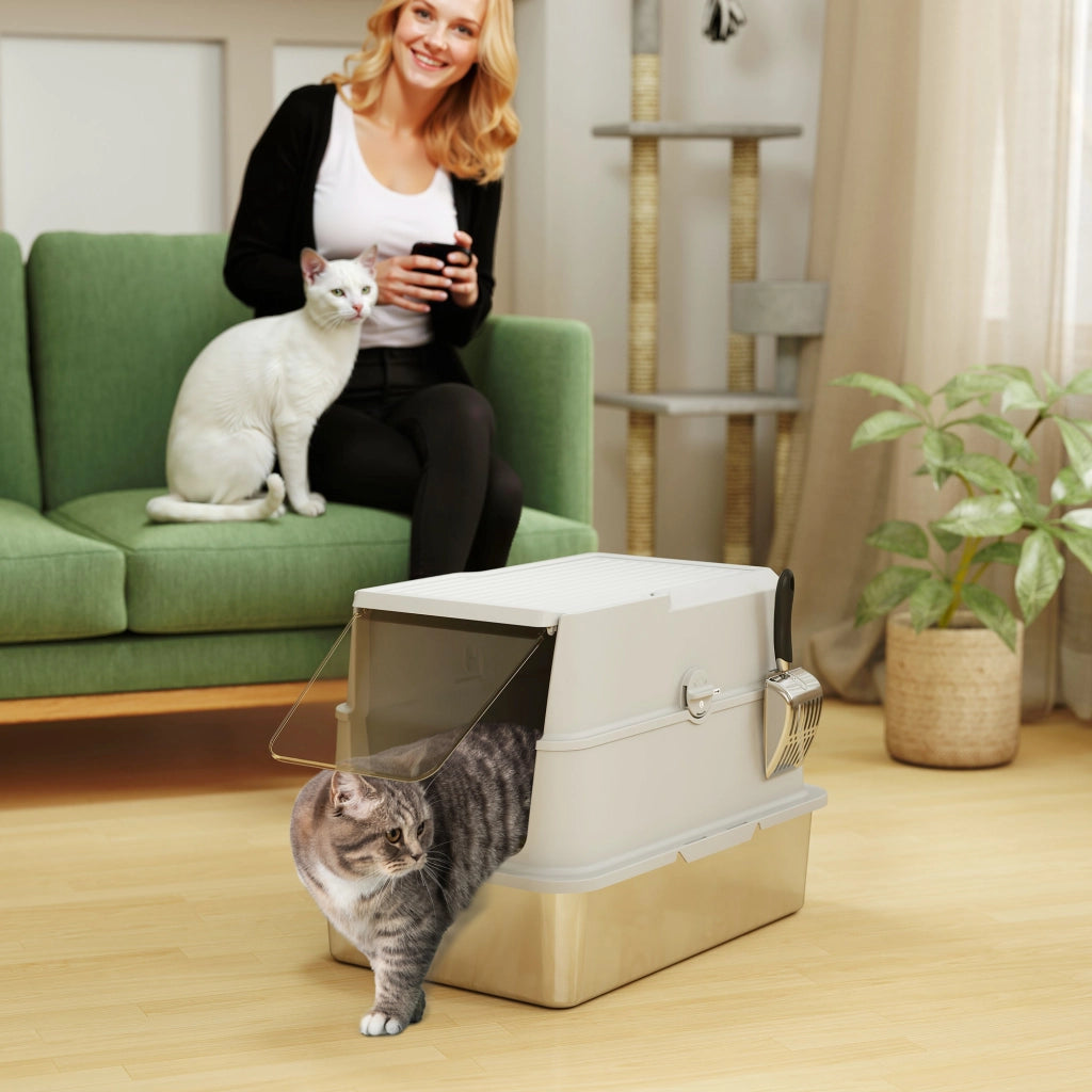 Lettiera per Gatti in Acciaio Inox XL con Paletta ¨C zephmum ¨C Grigio Chiaro