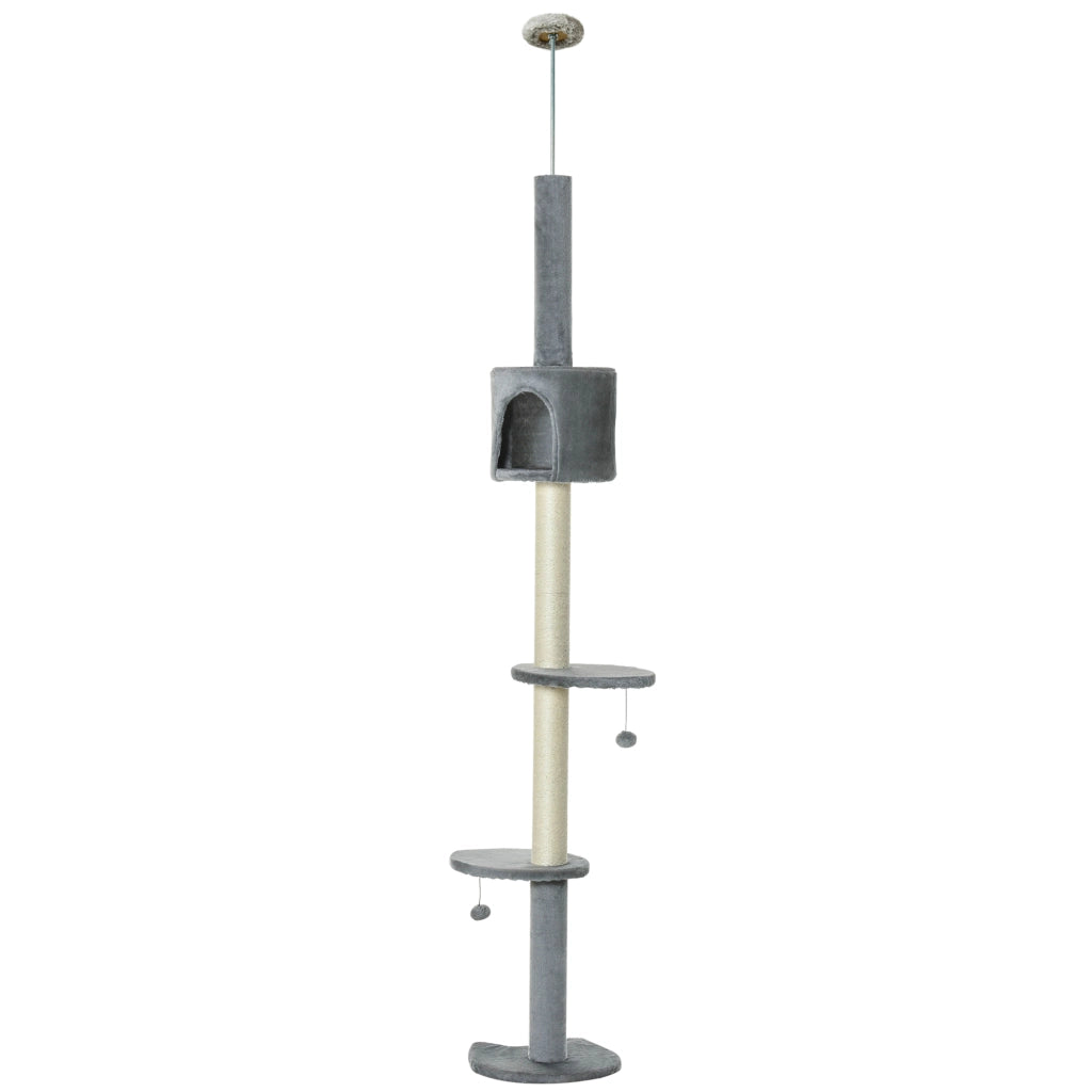 Albero tiragraffi per gatti con piattaforme, grotta e pali in sisal ¨C Zephmum ¨C Grigio chiaro, 255 cm