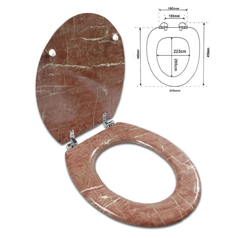 Trade Shop - Copriwater Universale In Legno Mdf Resistente Con Stampa Marmo Rosa Cerniere Wc -        3,5