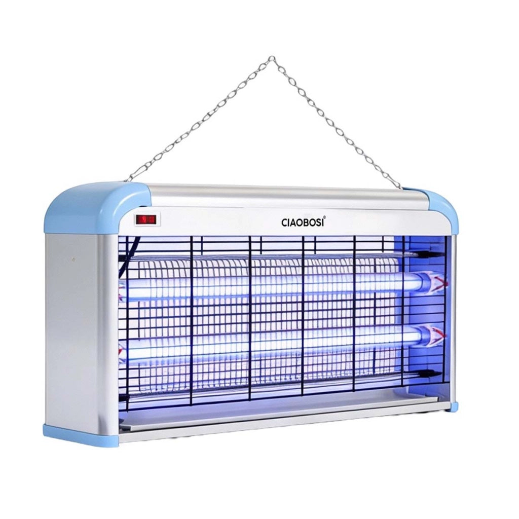 Lampada Elettrica Antizanzare a Doppio Tubo UV 30W da Appendere o da Posare Bianco / Blu Avizar