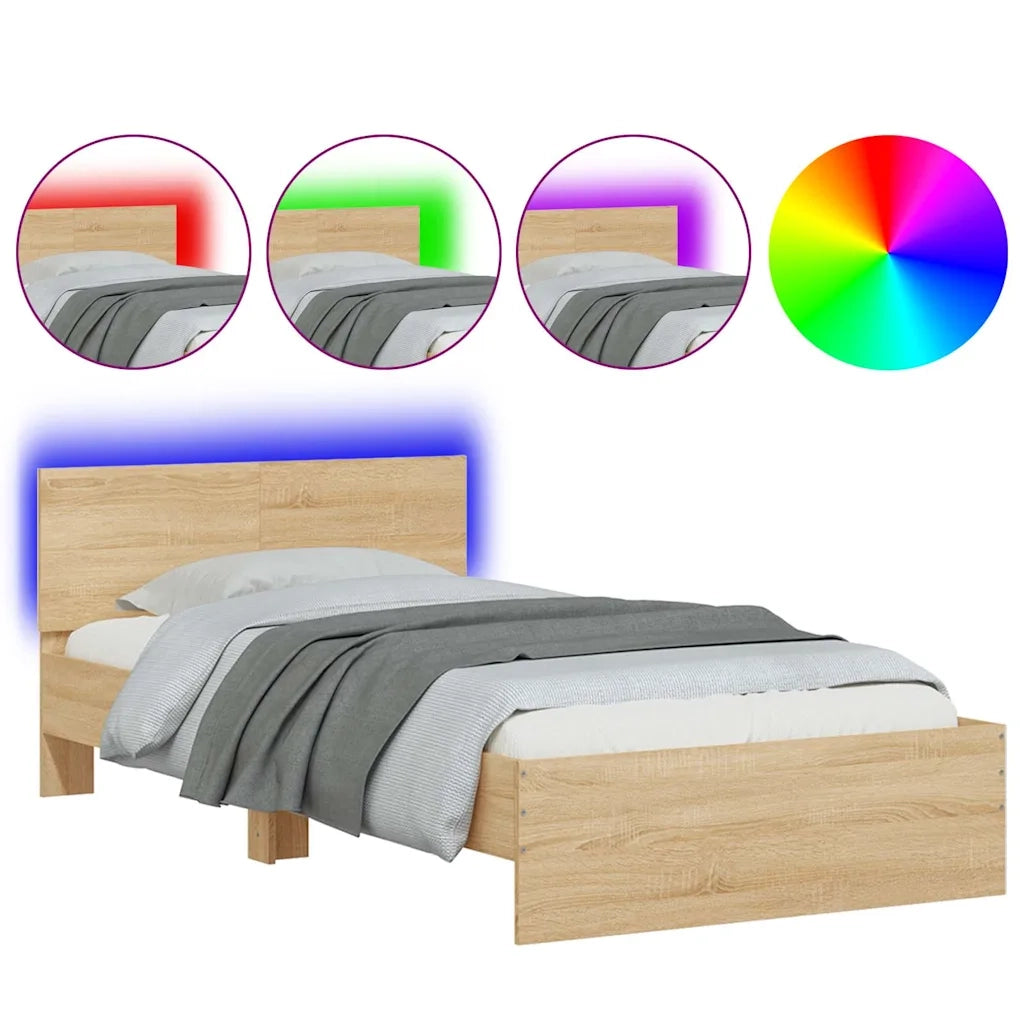 Giroletto con Testiera e LED-Struttura Letto con testiera Rovere Sonoma 100x200 cm 295194
