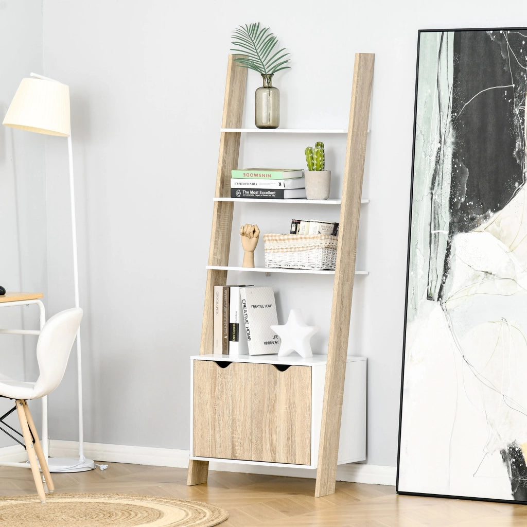 Libreria a scala con 3 ripiani e armadietto ¨C zephmum ¨C rovere e bianco 60x40x171