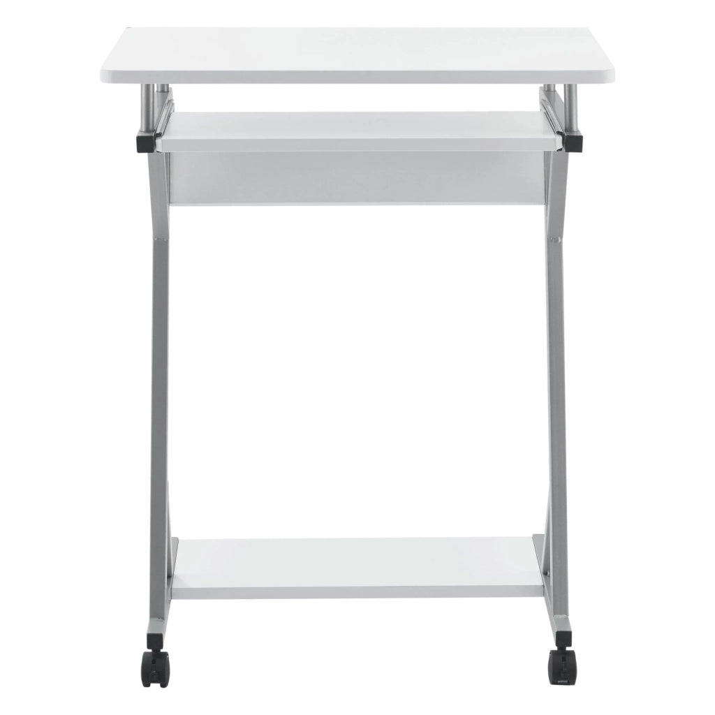 Scrivania per computer con rotelle vassoio scorrevole per tastiera e 4 ruote MDF 60 cm bianco 03_0001153
