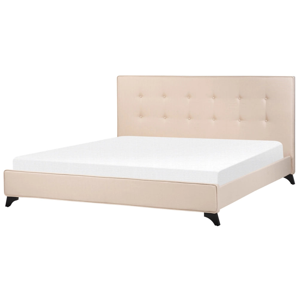 Letto Matrimoniale in Tessuto Beige Testiera Trapuntata 180 x 200 cm