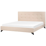 Letto Matrimoniale in Tessuto Beige Testiera Trapuntata 180 x 200 cm