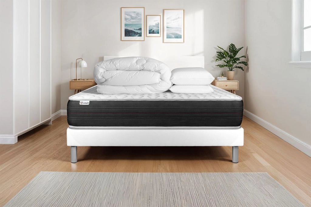 Pacchetto letto completo - Materasso 200x200cm + Box spring con doghe (kit) + 2 cuscini + Piumino - Vitalspring