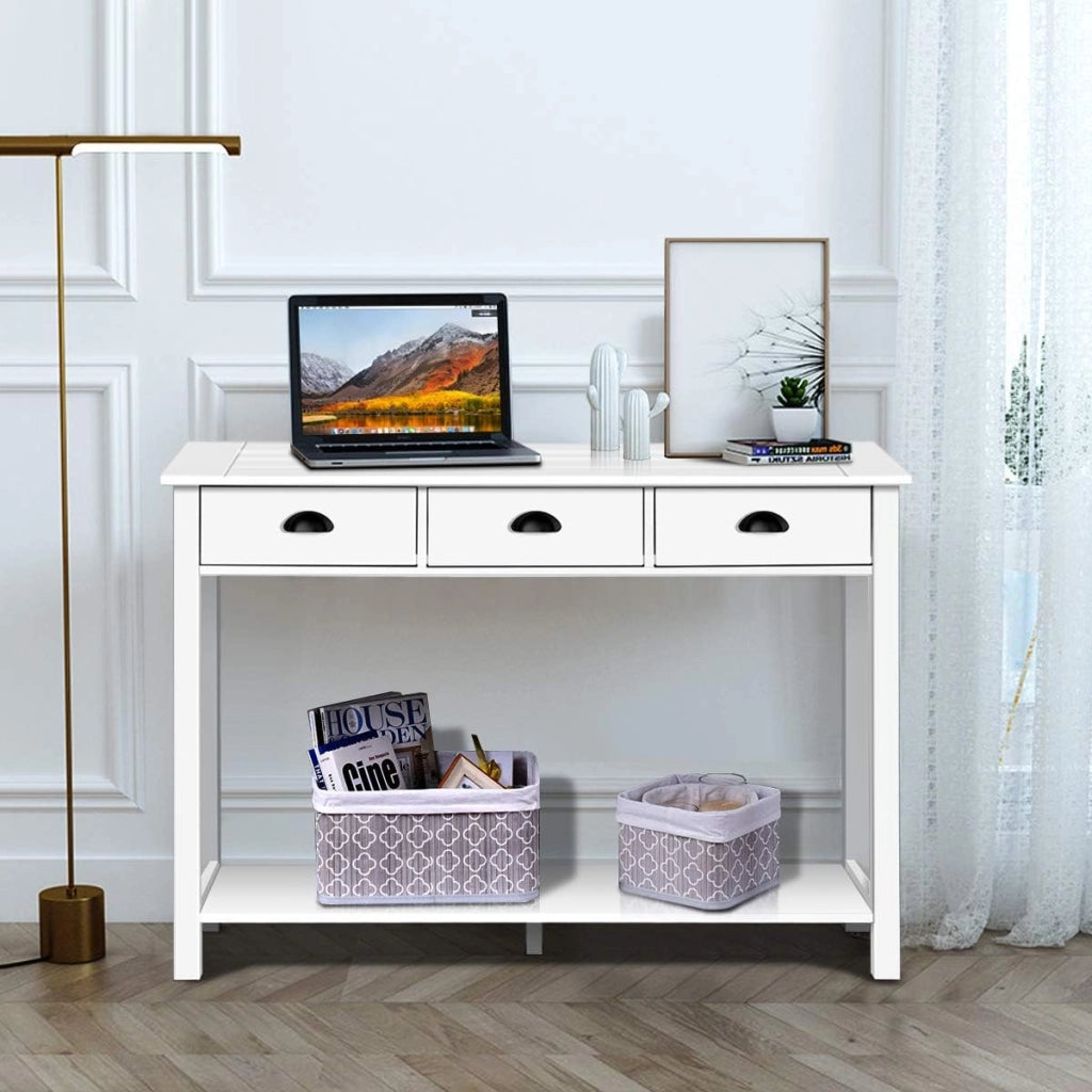- Tavolo consolle con 3 cassetti, tavolino da salotto con mensola, rettangolare, per soggiorno, ufficio, camera da letto, corridoio, uso multifunzionale, per ingresso (bianco)