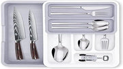 Organizzatore per utensili da cucina espandibile - regolabile - contenitore per utensili da cucina - supporto per utensili - 8 contenitori flessibili - bianco e grigio