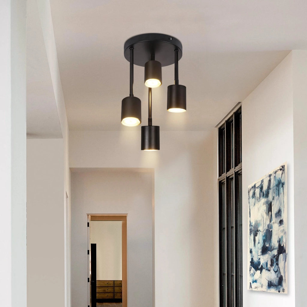 ZMH Lampada da soffitto nera 4 faretti LED GU10 orientabili 350° plafoniera per cucina