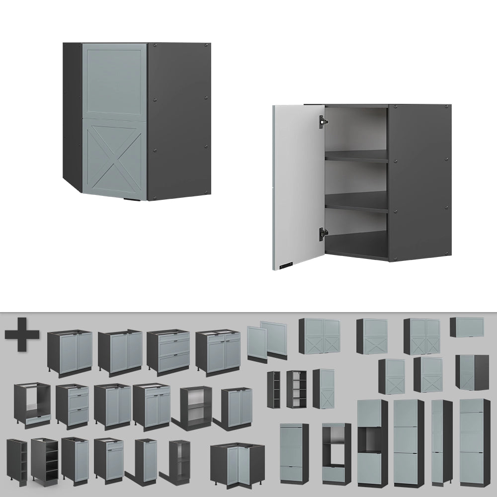 Vicco Mobile angolare da cucina Blu-grigio chiaro 57 cm