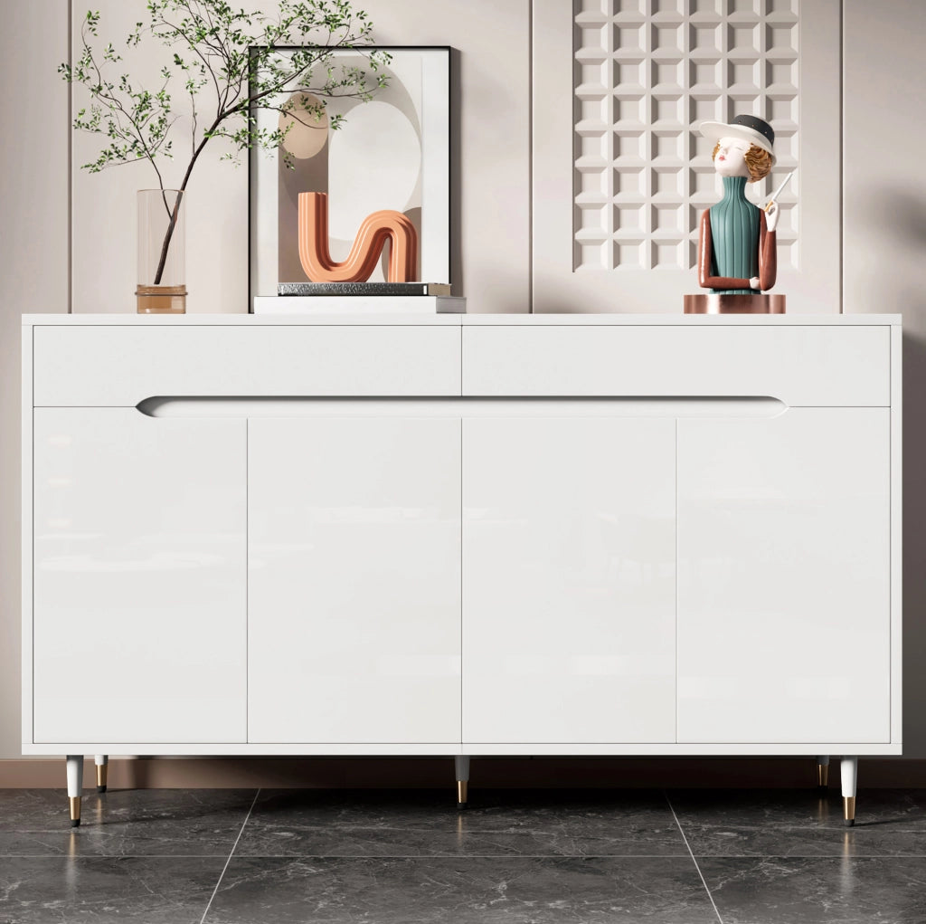 Scarpiera 140x39x84 cm con 2 ante; 2 cassetti e ripiani regolabili in pannello truciolare bianco e oro