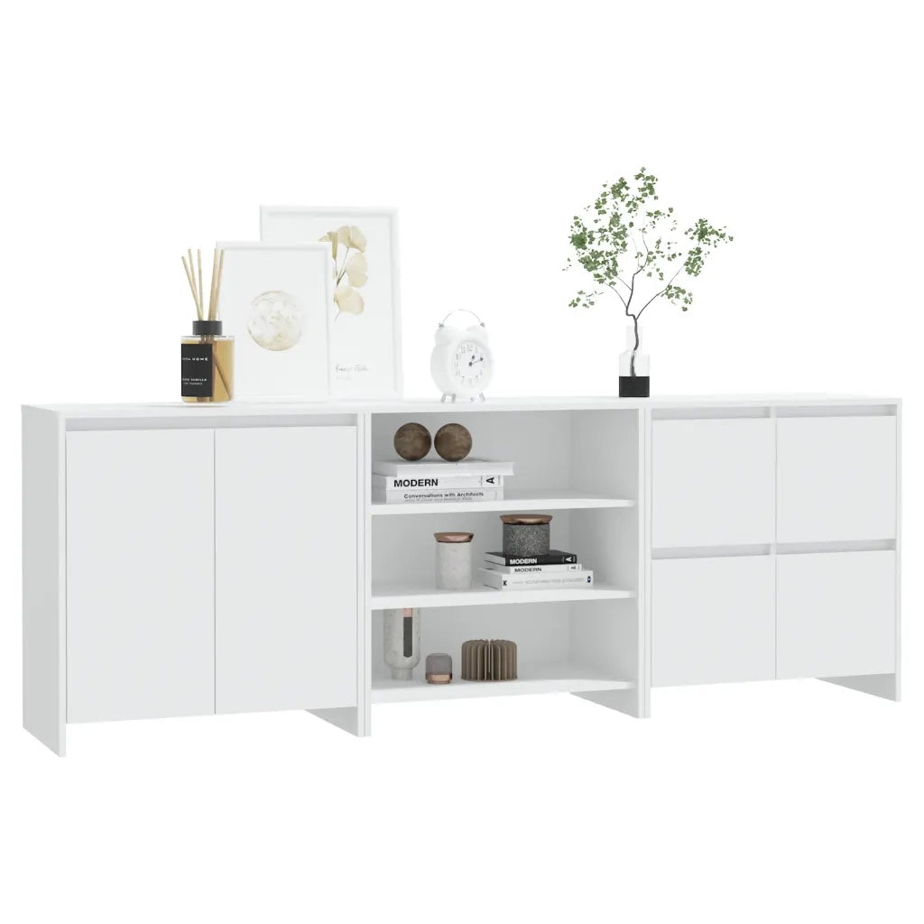 Credenze 3 pz | Madia | Buffet da pranzo | Armadio da pranzo Bianche in Legno Multistrato